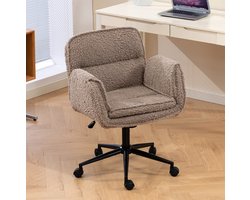 REDOM- Bureaustoel - Draaibaar - In hoogte verstelbaar - Opklapbare armleuningen - Teddy fleece - Homeoffice - Metaal - Bruin - 60 x 30 x 53 cm