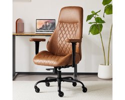 REDOM - Bureaustoel - Ergonomische hoge rugleuning - Verstelbare armleuningen en kantelbare rugleuning - Moderne stijl - Bureau en thuiswerk - Kunstleer - Bruin - 50 x 50 x 117 cm