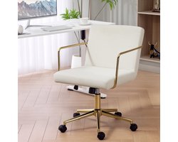 REDOM Bureaustoel - Met Gouden Armleuningen - Kantelbaar En In Hoogte Verstelbaar - Polyester - Crèmewit - 57 X 64 X 80-90 Cm