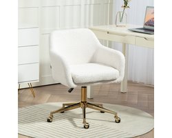REDOM - Bureaustoel - Verstelbare zithoogte - 360° draaibaar met wielen - Met vaste armleuningen - Moderne stijl - Bureau en studeerkamer - Stof en metaal - Crèmewit - 60 x 61 x 79-88 cm