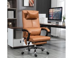 REDOM Bureaustoel - Vibratiemassage Met 6 Massagepunten - Lendenverwarming - Kantelbaar Tot 155° - Voetensteun - Kunstleer - Bruin - 66 X 67 X 115-123 Cm