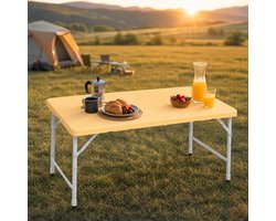 REDOM Campingtafel 125 x 61 cm – Opvouwbaar & In Hoogte Verstelbaar – Met Handvat – Kunststof Tafelblad en Stalen Frame – Geel