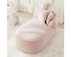 REDOM - Chaise longue - 1-zits - Rechterarmleuning - Modulair ontwerp - Uitklapbare slaapbank - Chenille bekleding - Roze - 164 x 92 x 67 cm