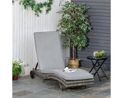 REDOM - Chaise longue - 5-voudig verstelbare rugleuning - Wielen - Moderne stijl - Buiten - Metaal en kunststof rotan - Grijs - 207 x 70 x 70 cm