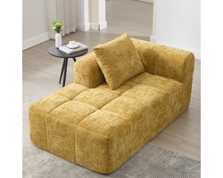 REDOM Chaise Longue Bank – Moderne Sofa met Zachte Chenille Bekleding en Zijvakken – Comfortabele Loungebank voor Woonkamer – Geel – 158 x 90 x 60 cm