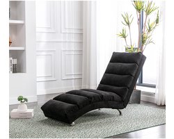 REDOM - Chaise Longue Met Trilfunctie En Zijvak - Modern - Voor Woonkamer Of Slaapkamer - Linnen - Zwart - 55 X 148 X 84 Cm