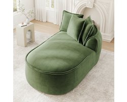REDOM - Chaise longue - Rechterzijde - Modulair ontwerp - Uitklapbaar tot slaapsofa - Chenille bekleding - Met kussens - Groen - 164 x 92 x 67 cm