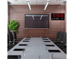 REDOM Digitale Wandklok 48 x 25 cm – Grote Tijdweergave met Datum, Weekdag en Temperatuur – Blauw/Wit Display – Voor Woonkamer, Slaapkamer en Kantoor – ABS/Acryl