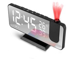 REDOM Digitale Wekker 18,5 x 7,5 x 2 cm – Tafelklok met FM-radio, Dubbel Alarm en 180° Projectie – Temperatuur- en Luchtvochtigheidsweergave – Slaapkamer en Kantoor