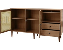 REDOM Dressoir in landhuisstijl met rattan-deuren – 130×75,5×40 – verstelplanken, magnetische sluiting