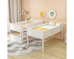 REDOM Driepersoons Hoogslaper – 3x 90x200 cm – Omvormbaar naar eenpersoonsbed & laag stapelbed – Hout – Wit