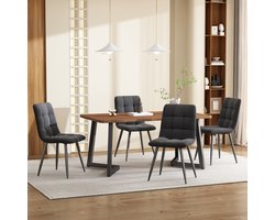 REDOM - Eetkamerset 5-Delig - Rechthoekige Eettafel Met 4 Fluwelen Stoelen - Modern - MDF - Walnootkleur