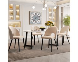 REDOM - Eetkamerset - Met 4 Stoelen En Rechthoekige Tafel - Fluwelen Zitting - Verstelbare Stoelpoten - Beige - 117 X 68 Cm