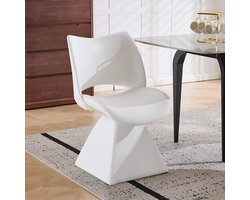 REDOM - Eetkamerstoel - Draaibaar - Hoog rugleuning - Geometrisch design - Voor eetkamer, thuiswerkplek en woonkamer - Kunstleer - Hout - Wit - 82 x 50 x 54 cm