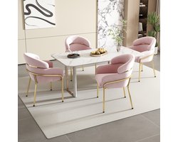 REDOM - Eetkamerstoel - Ergonomisch - Modern - Voor Woonkamer Of Slaapkamer - Fluweel - Roze