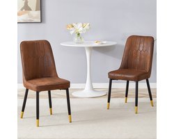REDOM - Eetkamerstoel - Ergonomische Rugleuning - Modern - Voor Eethoek - Stof En Metaal - Bruin En Zwart