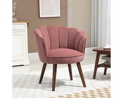 REDOM - Eetkamerstoel met armleuningen - Lotusvormige rugleuning - Zachte, gestikte zitting - Retro & Vintage - Woonkamer of eetkamer - Polyester - Roze - 66 x 66 x 78,5 cm