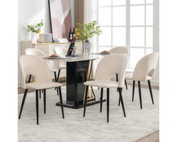REDOM Eetkamerstoel - Met Rugleuning en Verstelbare Poten - Modern - Metaal en Fluweel - Beige