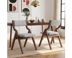 REDOM - Eetkamerstoel set van 2 - Opvouwbaar - Houten frame - Linnen bekleding - Moderne stijl - Grijs - 55 x 49 x 81 cm