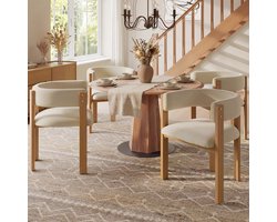 REDOM Eetkamerstoel Set Van 4 - Ergonomisch En Gestoffeerd - Modern - Metaal Met Houtlook - Beige/Naturel - 47 × 48 × 72,5 cm