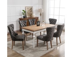 REDOM - Eetkamerstoel - Verstelbare Stoelpoten En Siernagels - Retro - Eetkamer - Fluweel En Massief Rubberhout - Grijs