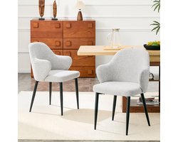 REDOM - Eetkamerstoelen 2-delig - Brede Omsluitende Rugleuning - Modern - Eethoek - Stof en Metaal - Lichtgrijs/Zwart - 83 cm