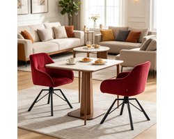 REDOM Eetkamerstoelen - 360° Draaibaar - Modern - Metaal en fluweel - Wijnrood - 58,5 x 54,5 x 82,5 cm