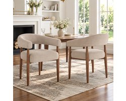 REDOM - Eetkamerstoelen set van 2 - Chenille bekleding en armleuningen - Taupe