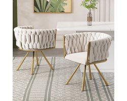 REDOM - Eetkamerstoelen Set Van 2 - Draaibaar - Fluwelen Bekleding - Modern - Metalen Poten - Beige En Goud