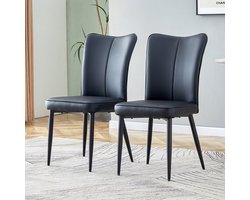 REDOM - Eetkamerstoelen Set Van 2 - Ergonomische Rugleuning - Modern - Metaal En Imitatieleer - Zwart