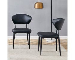 REDOM - Eetkamerstoelen Set Van 2 - Ergonomische Rugleuning - Modern - Metaal En Kunstleer - Zwart