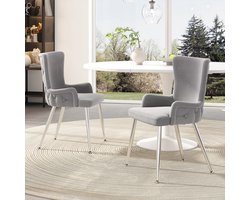 REDOM - Eetkamerstoelen Set Van 2 - Fluwelen Bekleding - Metalen Poten - Modern - Voor Eetkamer - Grijs En Zilver