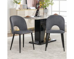 REDOM - Eetkamerstoelen Set Van 2 - Met Rugleuning En Verstelbare Poten - Modern - Fluweel En Metaal - Grijs