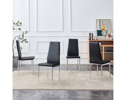 REDOM Eetkamerstoelen Set Van 4 - Gestoffeerd Met Rugleuning - Modern - Voor Eethoek - Metaal En Kunstleer - Zwart - 38 × 38 × 98 cm
