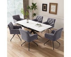 REDOM Eetkamerstoelen Set Van 6 - Gestoffeerd Met Armleuningen - Modern - Voor Eethoek - Fluweel - Donkergrijs