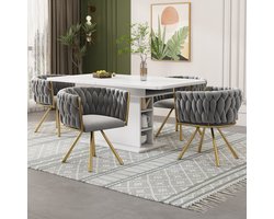 REDOM - Eetkamerstoelenset - Draaibaar - Ergonomisch - Modern - Voor Eethoek - Fluweel - Grijs En Goud - 4 Stuks
