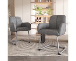 REDOM Eetkamerstoelset - Met Armleuningen en Ergonomisch - Modern - Leer - Grijs