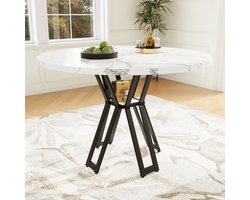 REDOM Eettafel 100x100 cm Vierkant - Robuust Metalen Onderstel - Klassiek Design - Geschikt voor 4 Personen - Eetkamertafel met MDF Marmereffect Blad - Zwart
