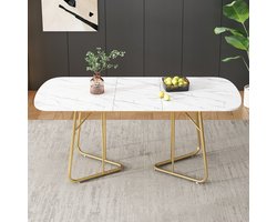 REDOM Eettafel 140/180*80 cm van MDF met marmerstructuur, uitschuifbaar, gouden metalen poten, modern
