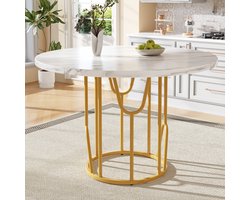 REDOM Eettafel 80x80x76 cm van MDF en metaal, elegant ontwerp met gouden poten en verstelbare voeten