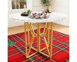 REDOM Eettafel 80x80x76 cm van MDF en metaal, marmerlook blad met gouden poten, verstelbare pootjes