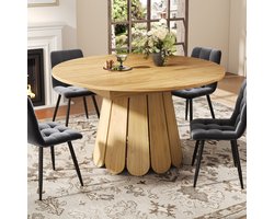 REDOM Eettafel rond Ø118 cm, uitschuifbaar tot 158 cm, van MDF met naturel houtnerf, stabiel metalen onderstel