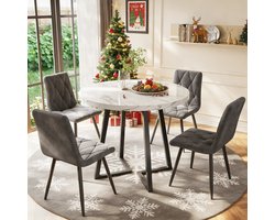 REDOM Eettafel rond Ø80 cm van MDF met stevig metalen onderstel, modern marmerpatroon, verstelbare voeten