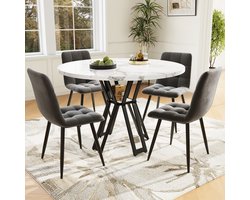 REDOM - Eettafelset - 5-Delig Met 4 Stoelen - Modern - Voor Eetkamer - MDF En Metaal Met Fluweel - Multicolor