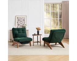 REDOM - Fauteuil - Verstelbare rugleuning - Met voetensteun - Moderne stijl - Woonkamer, slaapkamer en werkruimte - Hout - Emerald - 127 x 73 x 90 cm