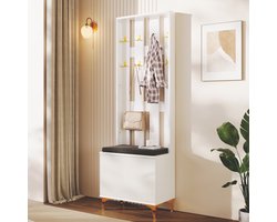 REDOM Garderobe 60.5x35.2x180.5 cm van spaanplaat, wit, met gouden haken en zitbank, golvende deuren, push-to-open