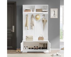 REDOM - Halmeubel Met Zitbank En Opbergruimte - Modern - Voor De Hal - Spaanplaat - Wit - 101,5 x 183 cm