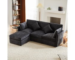 REDOM Hoekbank 216*161*81 cm van chenille, L-vormig met beweegbare poef en afneembare zitkussens