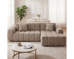 REDOM Hoekbank 3-zits 249,94 cm – Linker chaise longue – Modulaire bank met zachte fluwelen bekleding – Comfortabel zitten – Woonkamer – Kaki