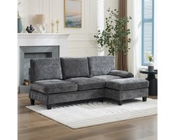 REDOM - Hoekbank 3-Zits - L-Vorm Met Slaapfunctie - Scandinavisch - Voor Woonkamer - Stof - Grijs - 194 X 118 X 81 Cm